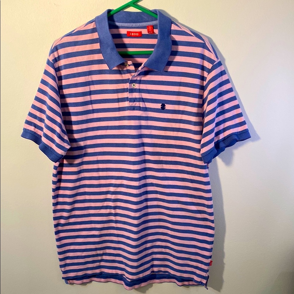 Men's Pink and Blue Striped Polo Shirt